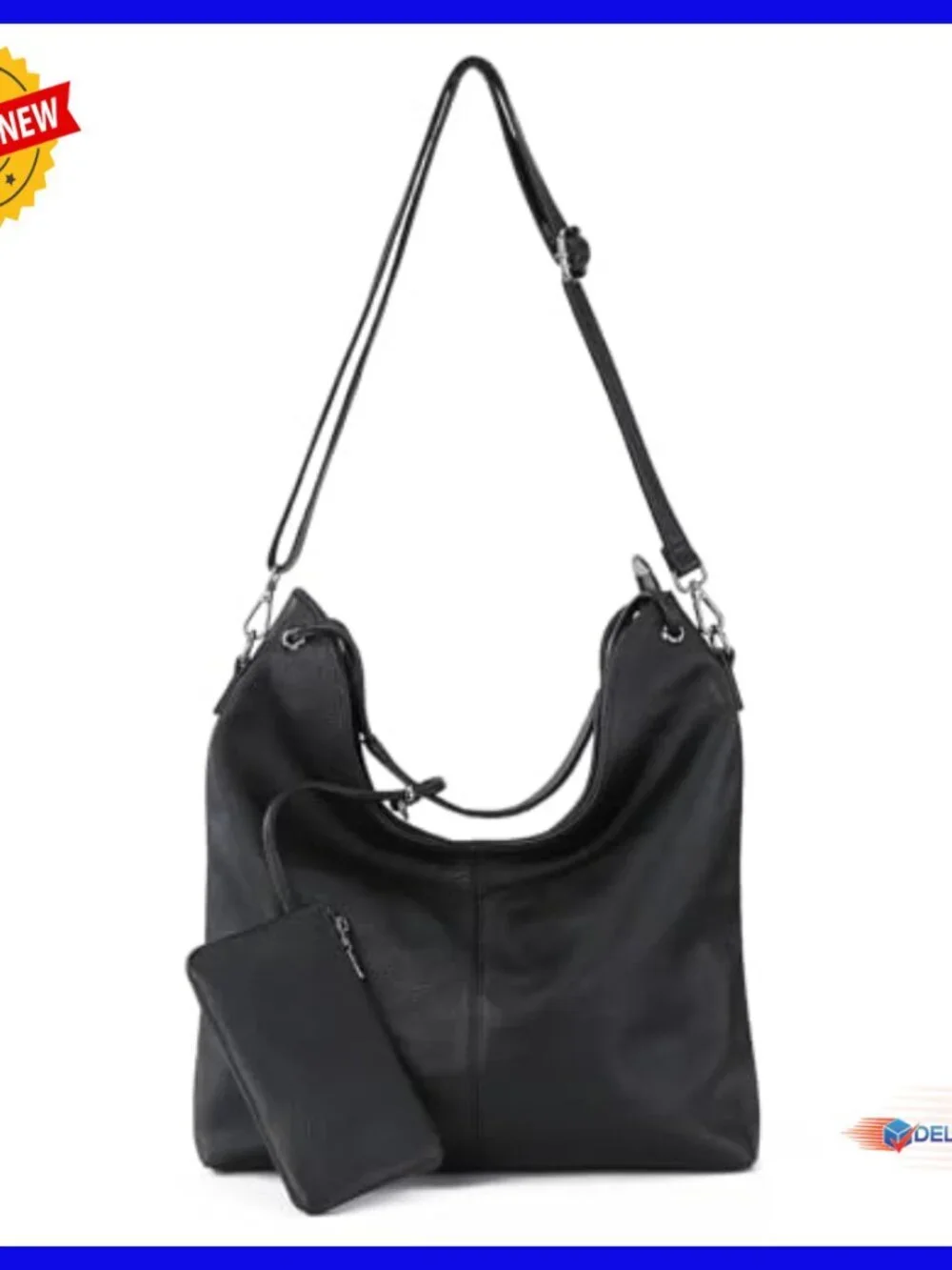 Genuine Leather Hobo Bag with Wallet, Adjustable Strap, Multiple Pockets